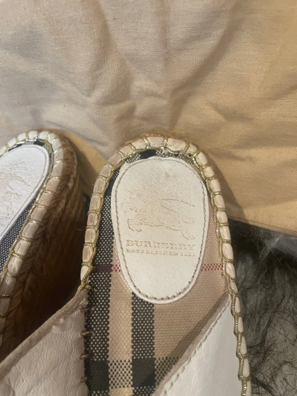 Burberry White Leather Thong Espadrille Sandals Classic Check Insole Sz 41 BS1 - Picture 2 of 7